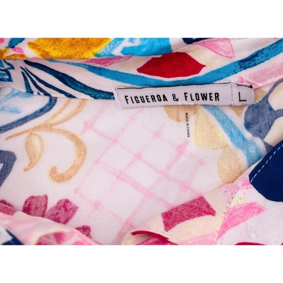 Figueroa & Flower Womens Floral Print Rayon Button-Down Shirt Top L - Picture 3 of 7